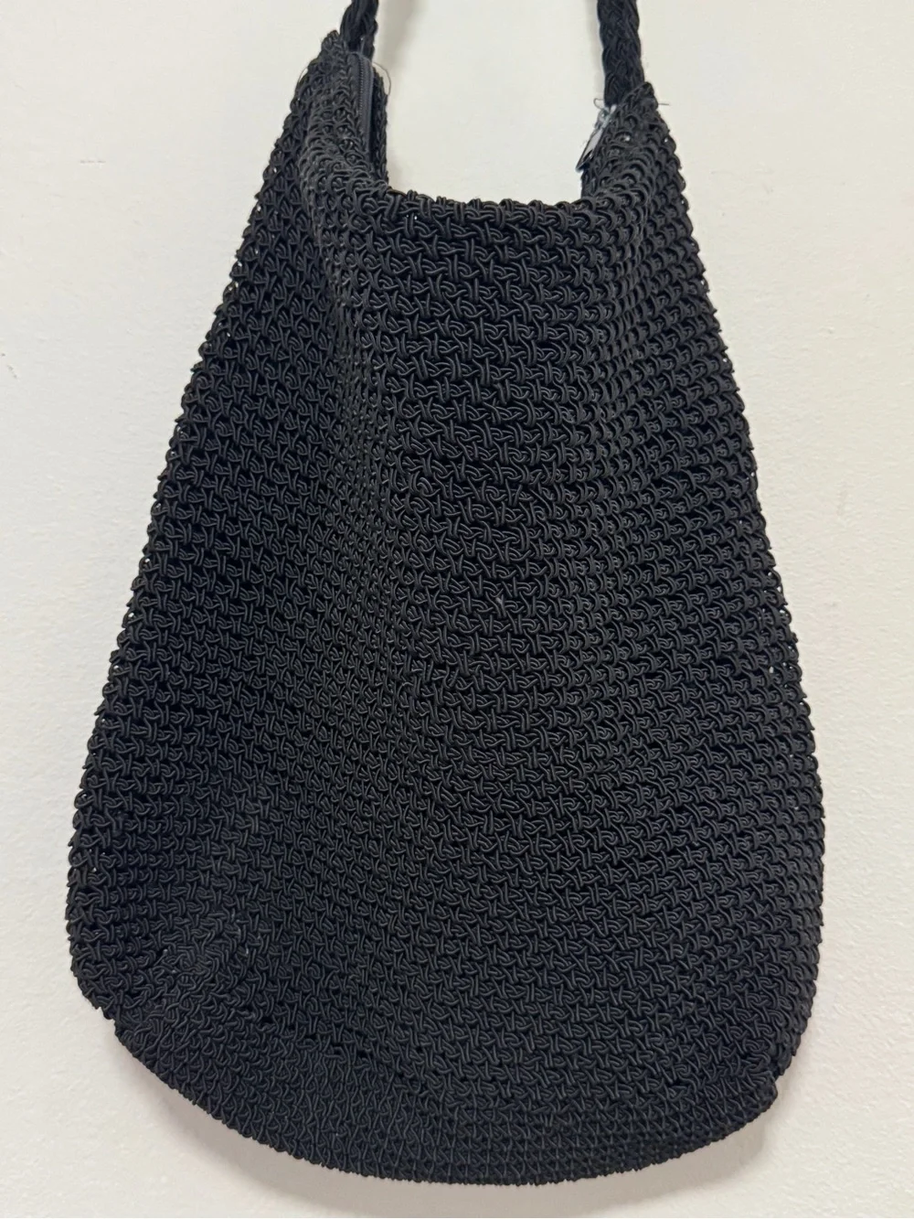Black Crochet Knit Shoulder Bag Boho Beach Hobo Slouchy Tote Zip Closure 10x12x4